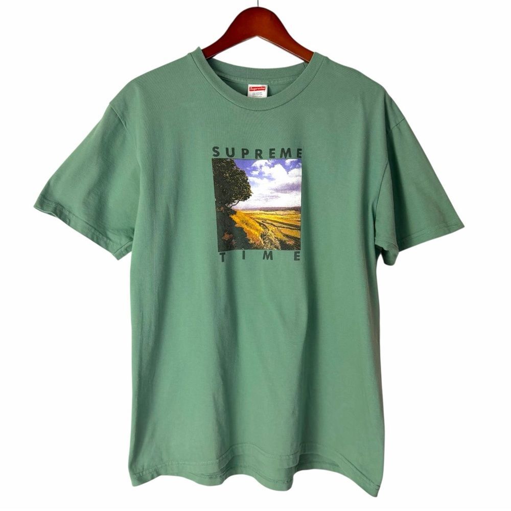 Supreme Time Tee SS20 Dusty Teal Sage Green Cotton Pre-shrunk Medium Shirt